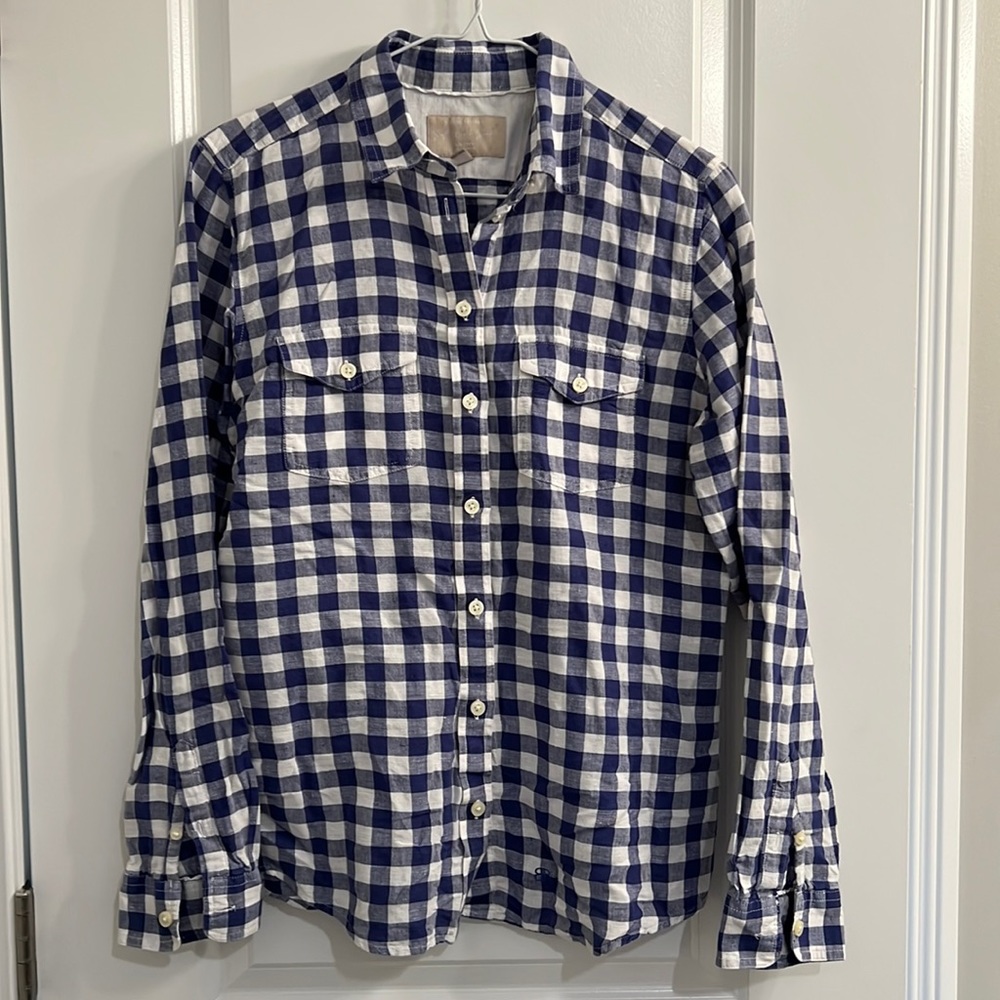 Banana Republic Blue Gingham Soft Wash Linen Button Down M